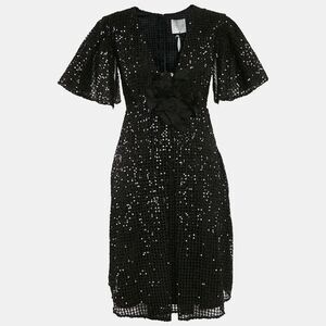 Ingie Paris Black Lace Sequin V-Neck Flared Short Dress M
